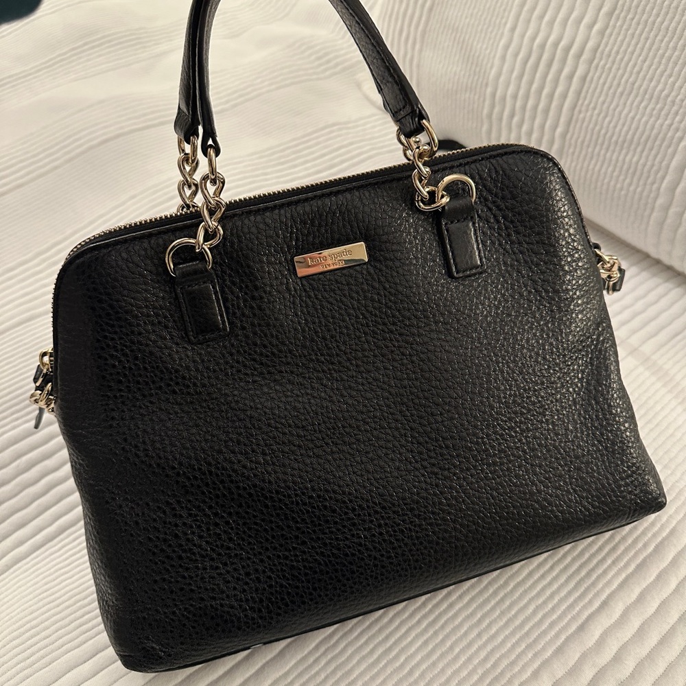 Kate Spade Black Leather Top Handle Bag with Crossbody Strap